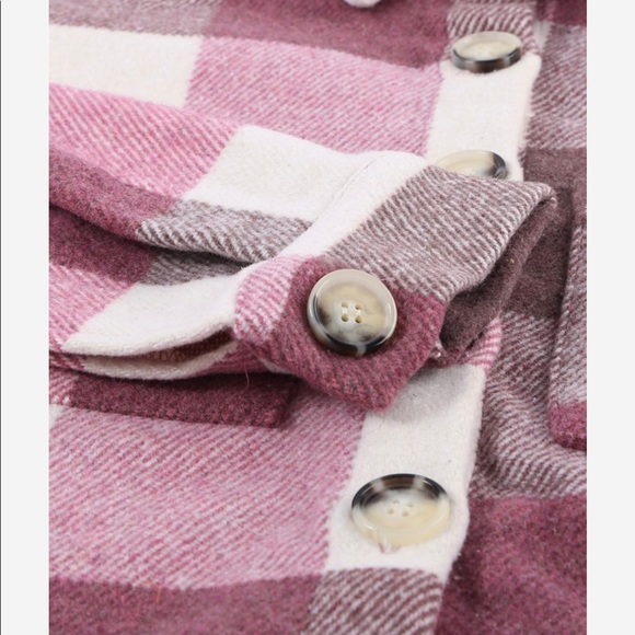 Pink/Off White Plaid Shirt Jacket, Shacket! * - Picture 7 of 10